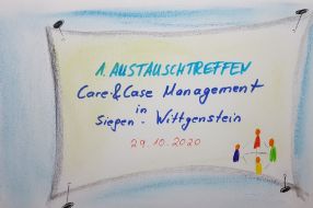 Das Plakat kündigt das 1. Austauschtreffen zum Thema Care & Case Management in Siegen-Wittgenstein am 29.10.2020 an.