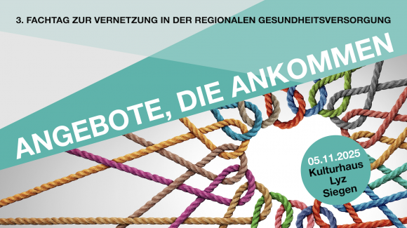 Grafik für den Fachtag zur Vernetzung in der regionalen Gesundheitsversorgung, der am 05.11.2025 im Kulturhaus Lyz in Siegen stattfindet.